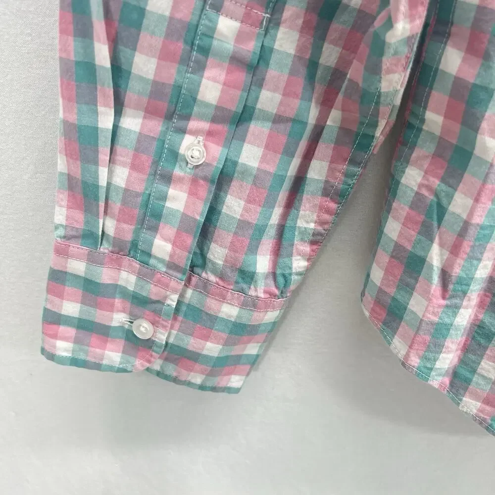J Crew Flex Washed Plaid Button Down Shirt size Large Pink Blue